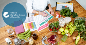 Planning out a diet post-bariatric surgery, with whole foods on table