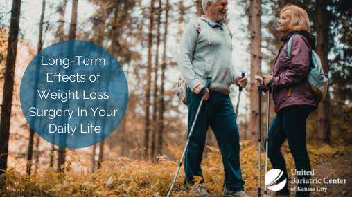 Older couple hiking in the woods for weight loss