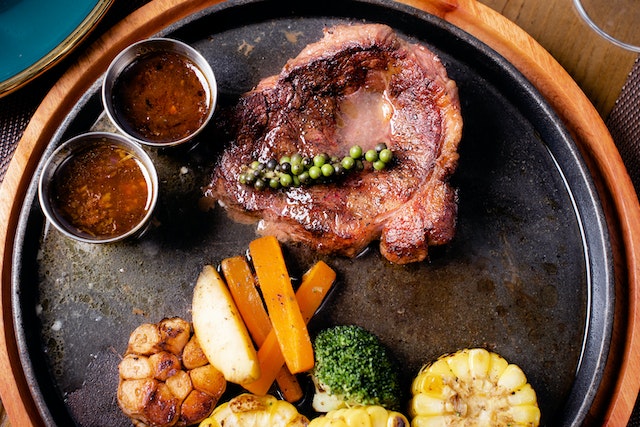 Plate of meat and vegetables
